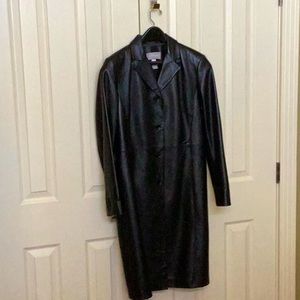Leather coat, four button front,polyester lining and in very good condition.